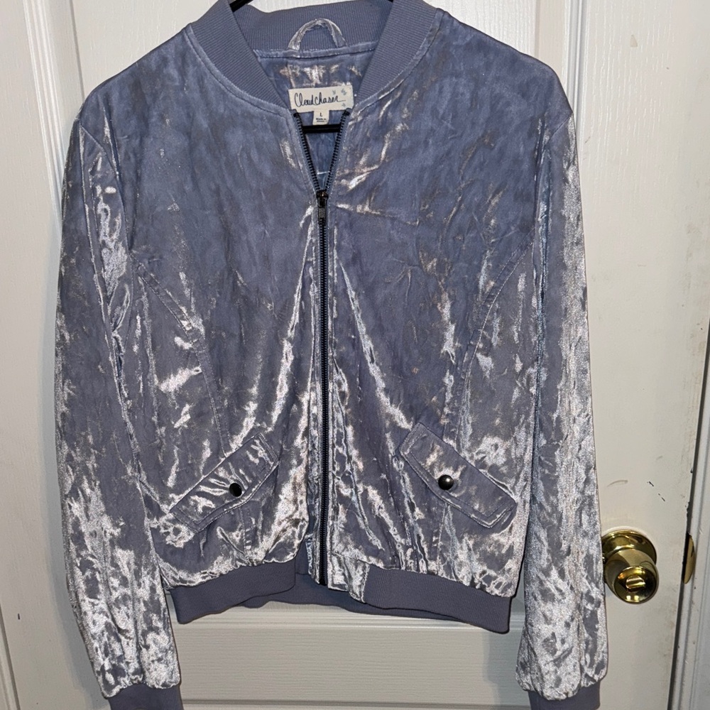 Charlotte Russe Women's Velvet Bomber Jacket in Blue